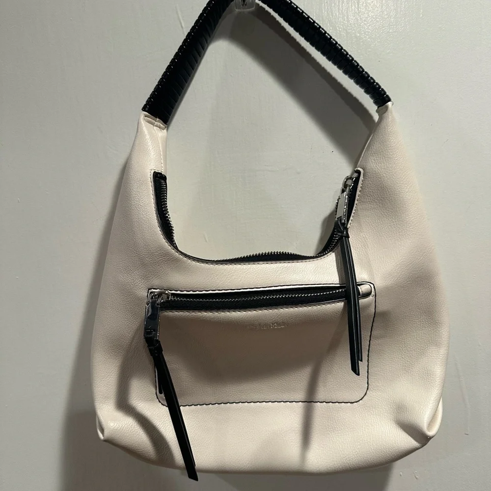 Calvin Klein White and Black Hobo Bag